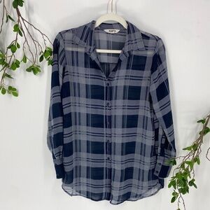 BB Dakota XS Plaid Button Down Long Sleeve Blouse